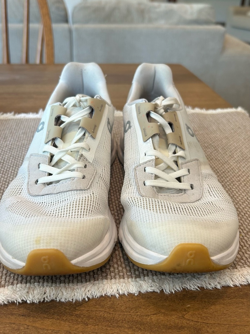 On Running White Mesh Sneakers with Yellow Accents